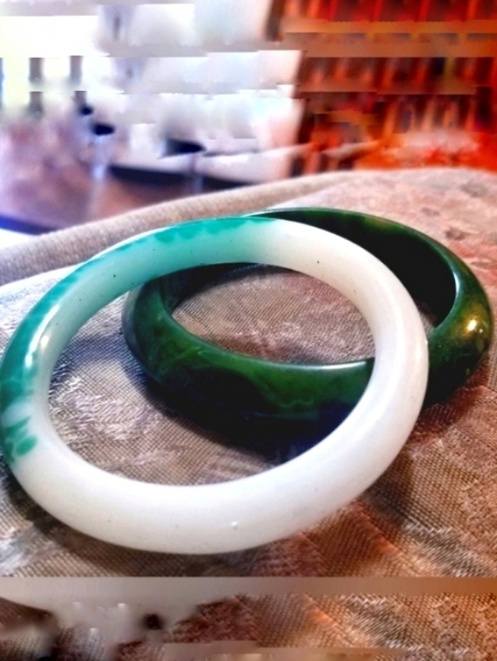 Peking Jade Art Glass Bangle Bracelet Antique Art Deco + BONUS